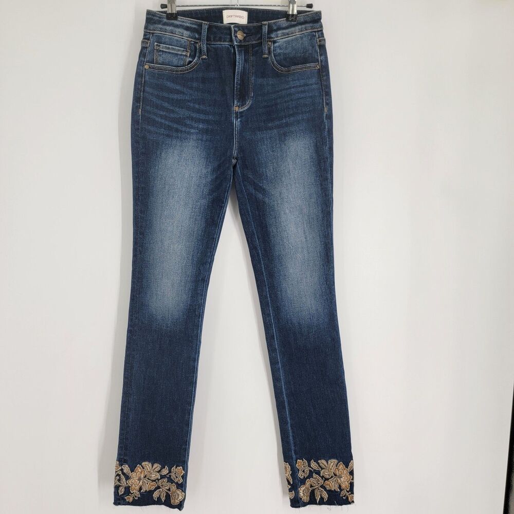 Driftwood Colette Jeans Womens 26x26 Slim Straight Floral Embroidered Raw Hem